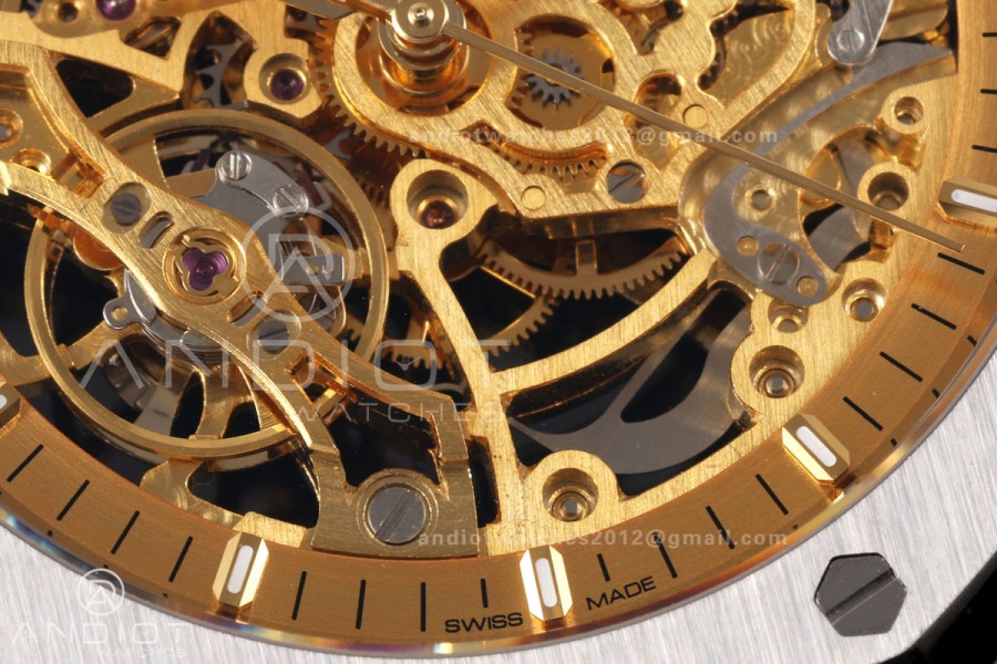 Royal Oak 41mm Openworked 15407 SS DDF 1:1 Best Edition YG Dial on SS Bracelet SA3132 Double Balance Wheels
