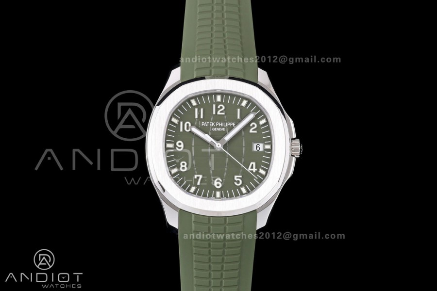 Aquanaut 5168G 42mm SS DDF 1:1 Best Edition Green Dial on Green Rubber Strap DPB330 Super Clone (Weighted)