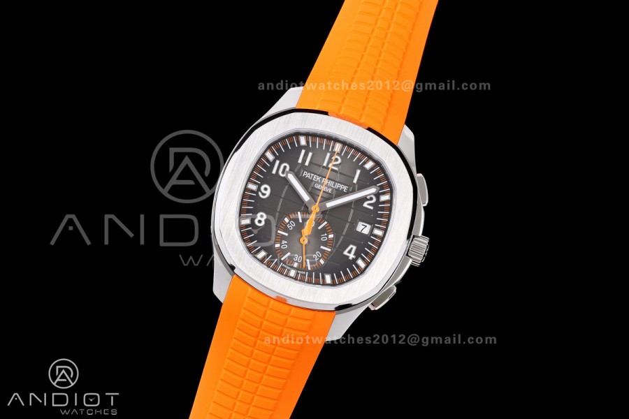 Aquanaut 5968 SS DDF 1:1 Best Edition Gray Dial on Orange Rubber Strap A520
