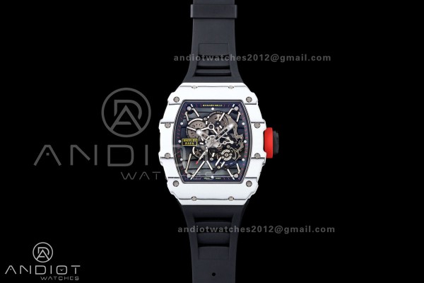Mille Studio RM035-01 White NTPT 1:1 Best Edition Skeleton Dial on Black Rubber Strap RMAL3 Super Clone Free Sprung