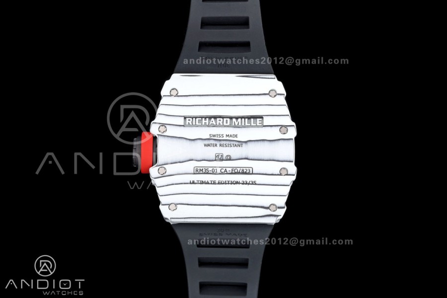 Mille Studio RM035-01 White NTPT 1:1 Best Edition Skeleton Dial on Black Rubber Strap RMAL3 Super Clone Free Sprung