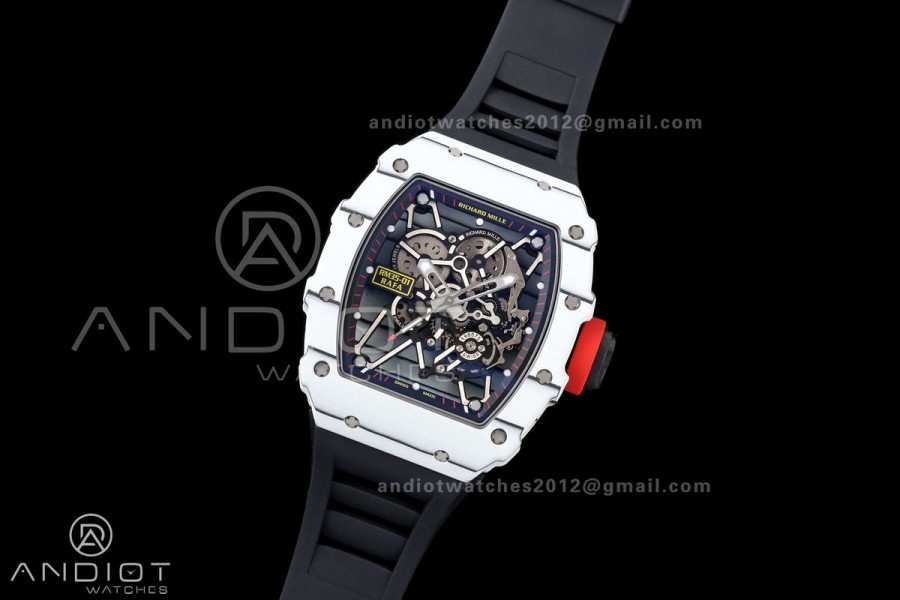 Mille Studio RM035-01 White NTPT 1:1 Best Edition Skeleton Dial on Black Rubber Strap RMAL3 Super Clone Free Sprung