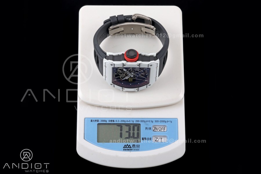 Mille Studio RM035-01 White NTPT 1:1 Best Edition Skeleton Dial on Black Rubber Strap RMAL3 Super Clone Free Sprung