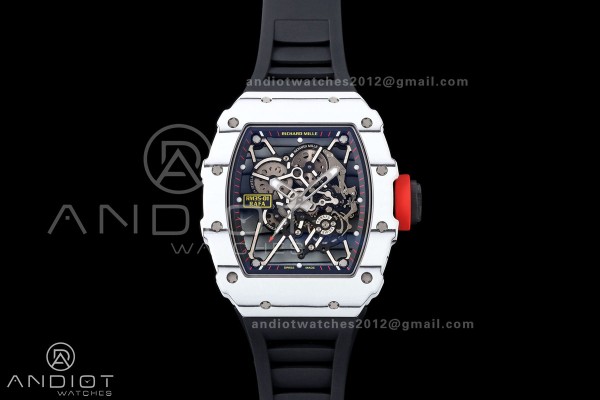 Mille Studio RM035-01 White NTPT 1:1 Best Edition Skeleton Dial on Black Rubber Strap RMAL3 Super Clone Free Sprung