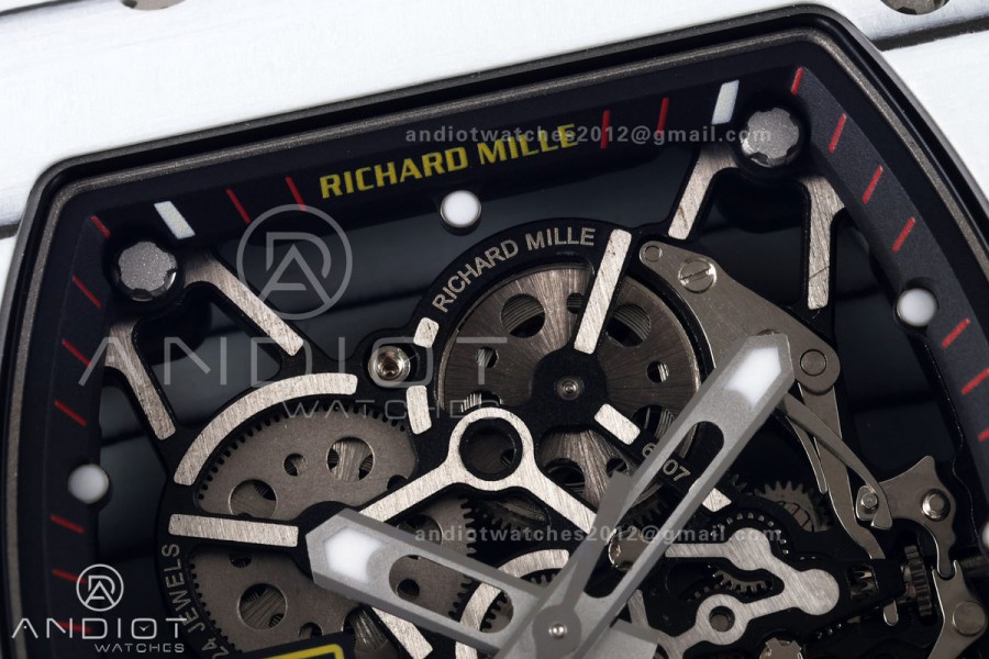 Mille Studio RM035-01 White NTPT 1:1 Best Edition Skeleton Dial on Black Rubber Strap RMAL3 Super Clone Free Sprung
