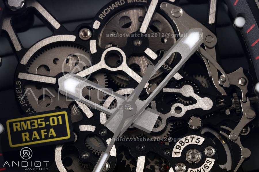 Mille Studio RM035-01 White NTPT 1:1 Best Edition Skeleton Dial on Black Rubber Strap RMAL3 Super Clone Free Sprung