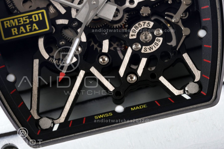 Mille Studio RM035-01 White NTPT 1:1 Best Edition Skeleton Dial on Black Rubber Strap RMAL3 Super Clone Free Sprung