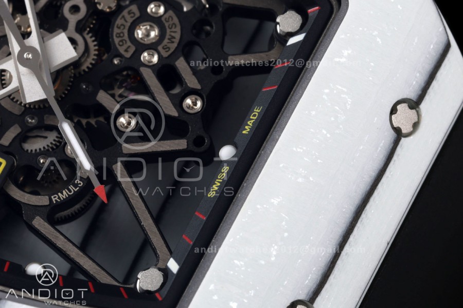 Mille Studio RM035-01 White NTPT 1:1 Best Edition Skeleton Dial on Black Rubber Strap RMAL3 Super Clone Free Sprung