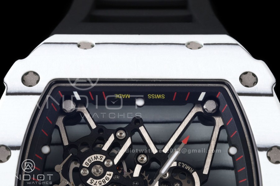 Mille Studio RM035-01 White NTPT 1:1 Best Edition Skeleton Dial on Black Rubber Strap RMAL3 Super Clone Free Sprung