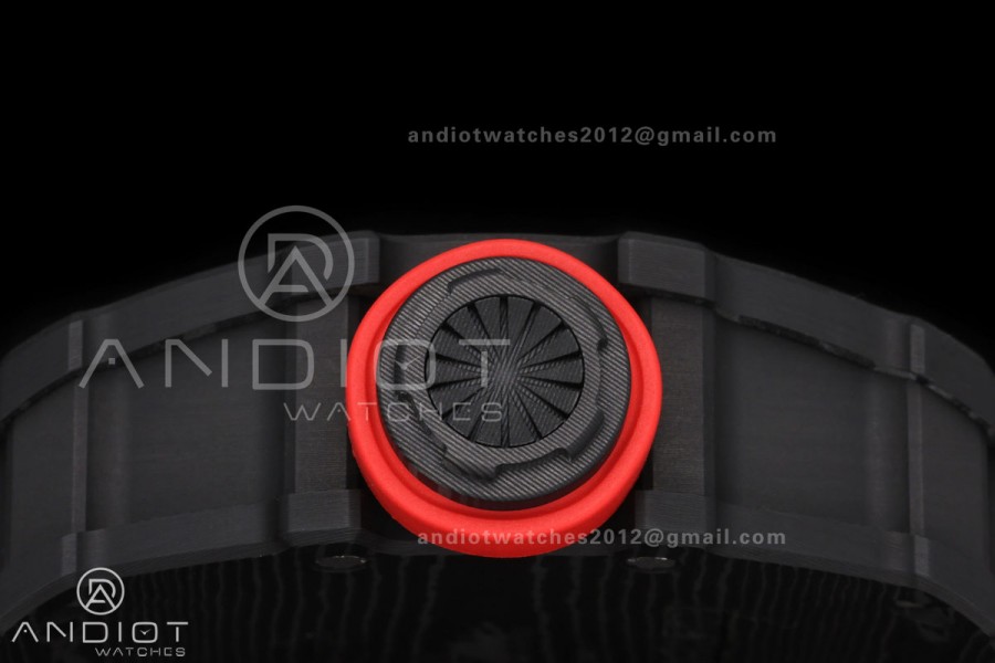 Mille Studio RM035-01 Black NTPT 1:1 Best Edition Skeleton Dial on Red Rubber Strap RMAL3 Super Clone Free Sprung