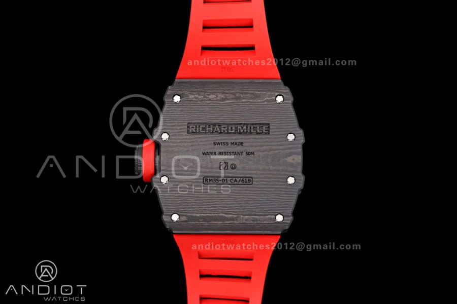 Mille Studio RM035-01 Black NTPT 1:1 Best Edition Skeleton Dial on Red Rubber Strap RMAL3 Super Clone Free Sprung