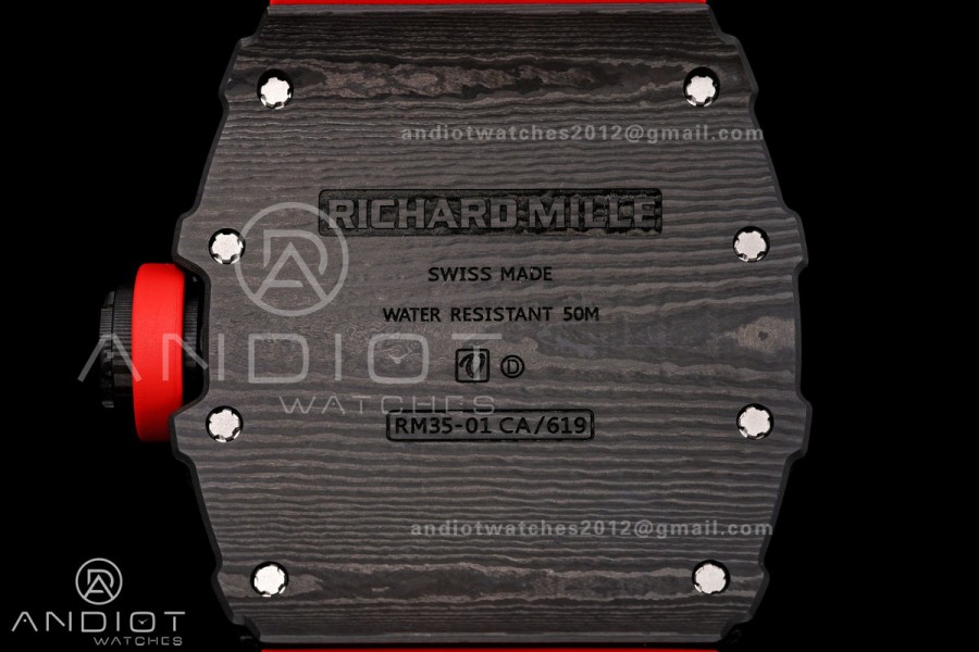 Mille Studio RM035-01 Black NTPT 1:1 Best Edition Skeleton Dial on Red Rubber Strap RMAL3 Super Clone Free Sprung