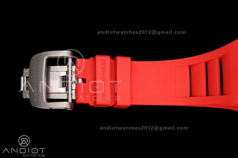 Mille Studio RM035-01 Black NTPT 1:1 Best Edition Skeleton Dial on Red Rubber Strap RMAL3 Super Clone Free Sprung