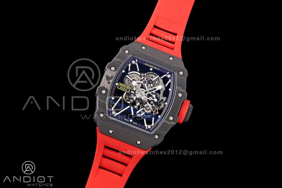 Mille Studio RM035-01 Black NTPT 1:1 Best Edition Skeleton Dial on Red Rubber Strap RMAL3 Super Clone Free Sprung