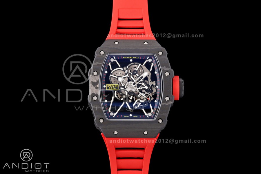 Mille Studio RM035-01 Black NTPT 1:1 Best Edition Skeleton Dial on Red Rubber Strap RMAL3 Super Clone Free Sprung