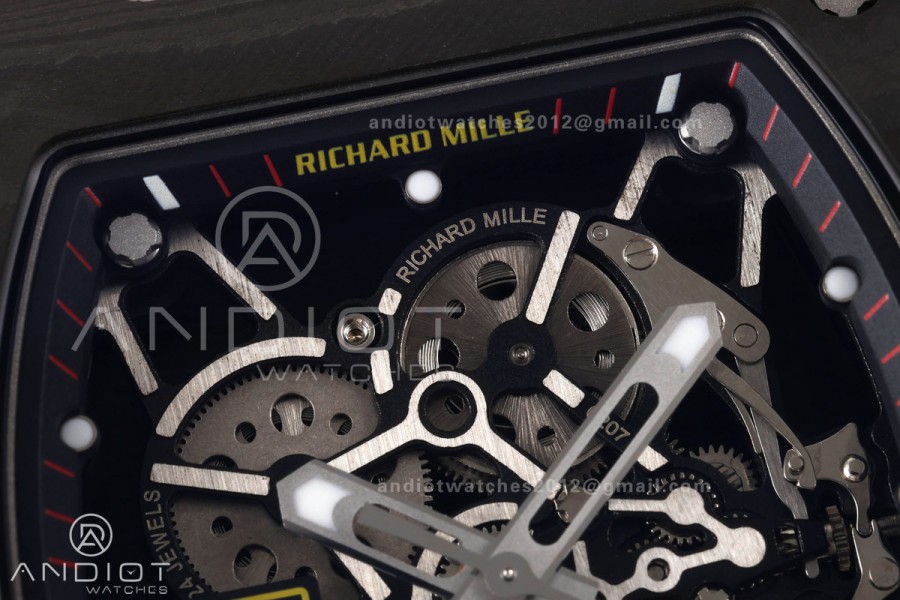 Mille Studio RM035-01 Black NTPT 1:1 Best Edition Skeleton Dial on Red Rubber Strap RMAL3 Super Clone Free Sprung