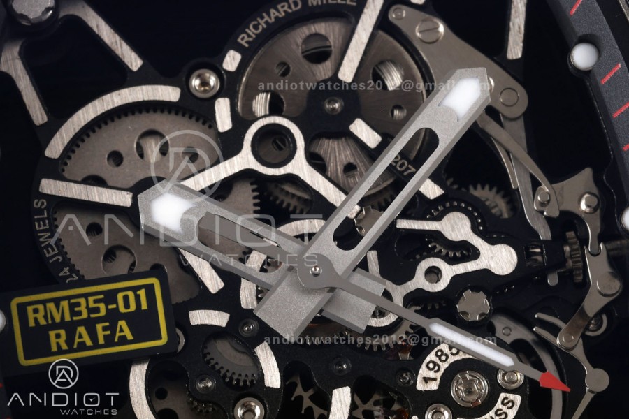 Mille Studio RM035-01 Black NTPT 1:1 Best Edition Skeleton Dial on Red Rubber Strap RMAL3 Super Clone Free Sprung