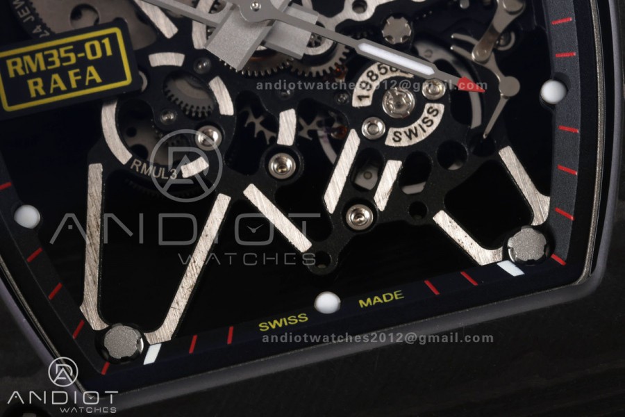 Mille Studio RM035-01 Black NTPT 1:1 Best Edition Skeleton Dial on Red Rubber Strap RMAL3 Super Clone Free Sprung