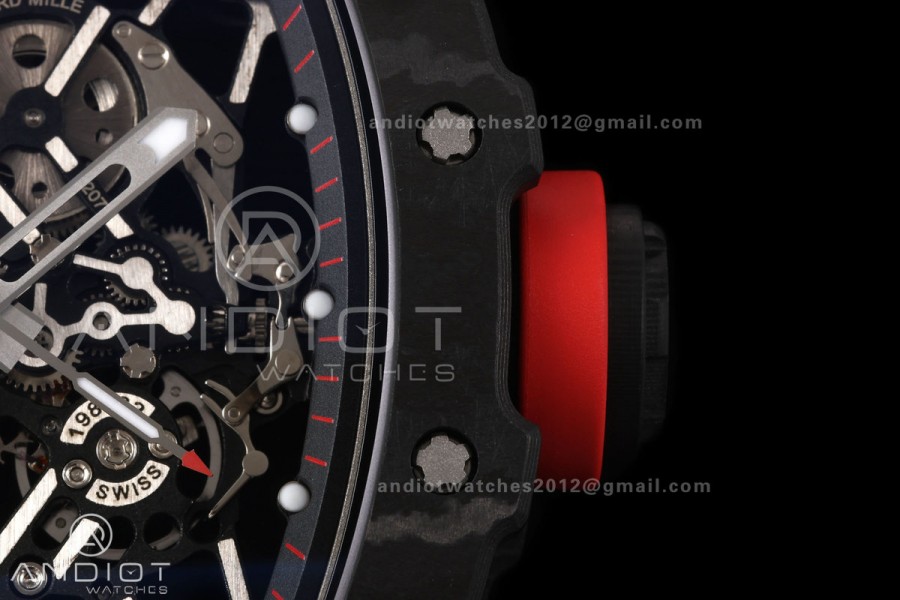 Mille Studio RM035-01 Black NTPT 1:1 Best Edition Skeleton Dial on Red Rubber Strap RMAL3 Super Clone Free Sprung