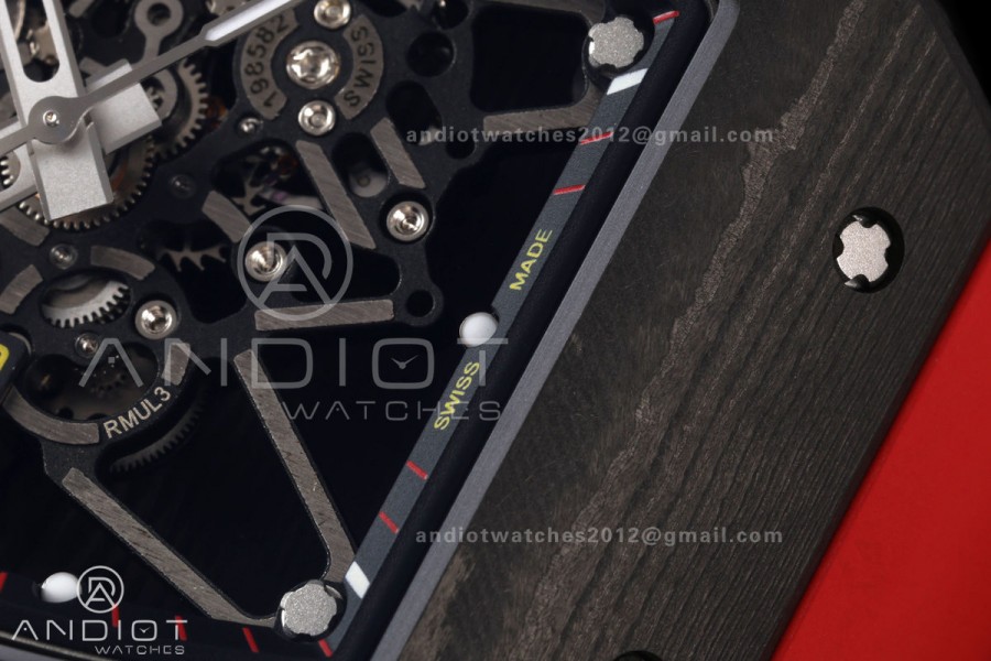 Mille Studio RM035-01 Black NTPT 1:1 Best Edition Skeleton Dial on Red Rubber Strap RMAL3 Super Clone Free Sprung