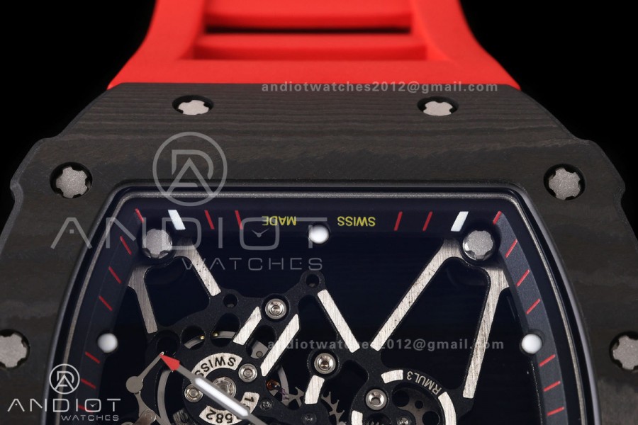 Mille Studio RM035-01 Black NTPT 1:1 Best Edition Skeleton Dial on Red Rubber Strap RMAL3 Super Clone Free Sprung