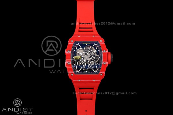 Mille Studio RM035-02 Red NTPT 1:1 Best Edition Skeleton Dial on Red Rubber Strap RMAL1 Super Clone Free Sprung