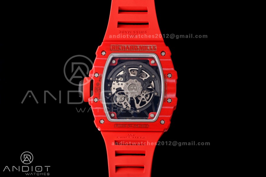 Mille Studio RM035-02 Red NTPT 1:1 Best Edition Skeleton Dial on Red Rubber Strap RMAL1 Super Clone Free Sprung