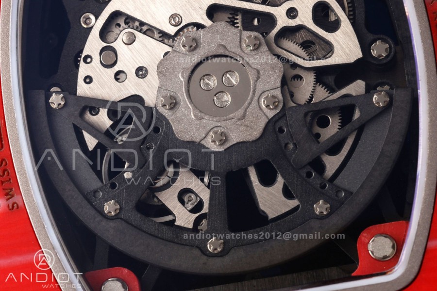 Mille Studio RM035-02 Red NTPT 1:1 Best Edition Skeleton Dial on Red Rubber Strap RMAL1 Super Clone Free Sprung