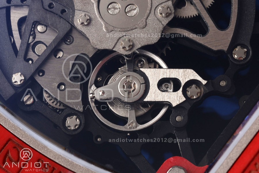 Mille Studio RM035-02 Red NTPT 1:1 Best Edition Skeleton Dial on Red Rubber Strap RMAL1 Super Clone Free Sprung