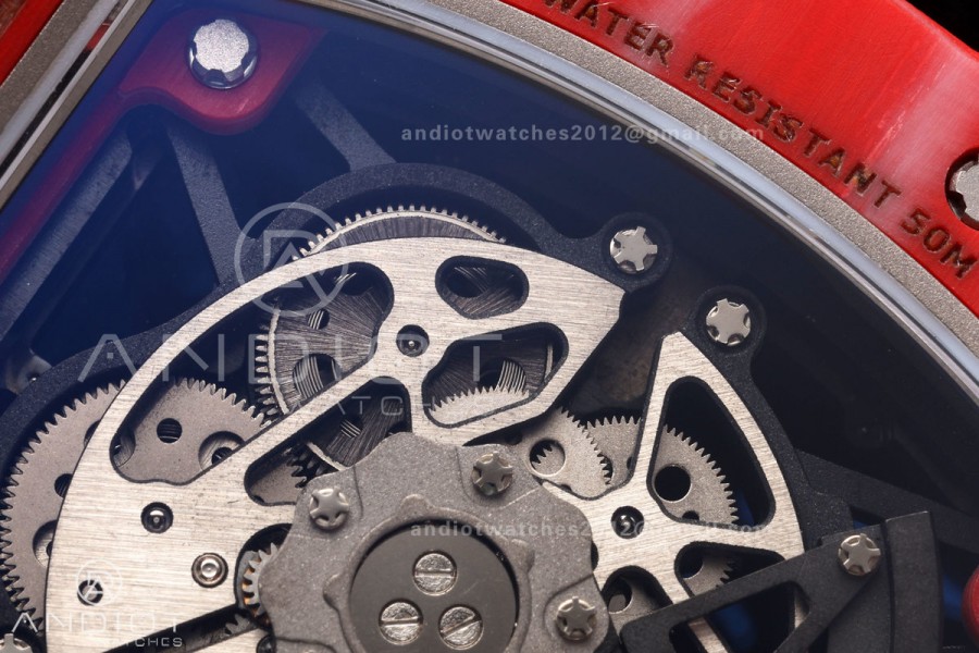 Mille Studio RM035-02 Red NTPT 1:1 Best Edition Skeleton Dial on Red Rubber Strap RMAL1 Super Clone Free Sprung