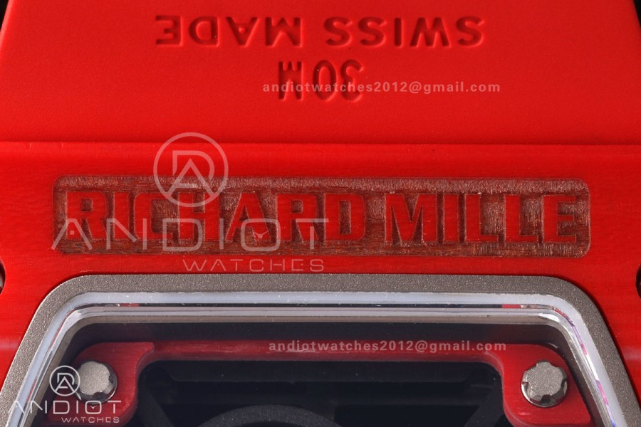 Mille Studio RM035-02 Red NTPT 1:1 Best Edition Skeleton Dial on Red Rubber Strap RMAL1 Super Clone Free Sprung
