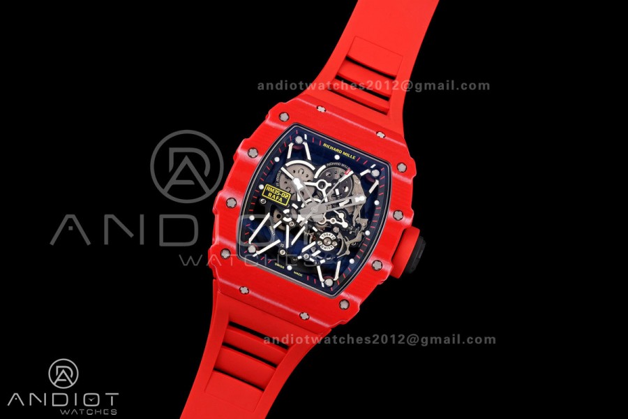 Mille Studio RM035-02 Red NTPT 1:1 Best Edition Skeleton Dial on Red Rubber Strap RMAL1 Super Clone Free Sprung