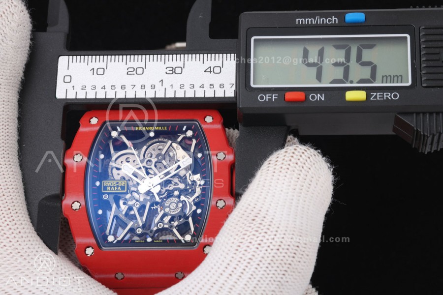 Mille Studio RM035-02 Red NTPT 1:1 Best Edition Skeleton Dial on Red Rubber Strap RMAL1 Super Clone Free Sprung