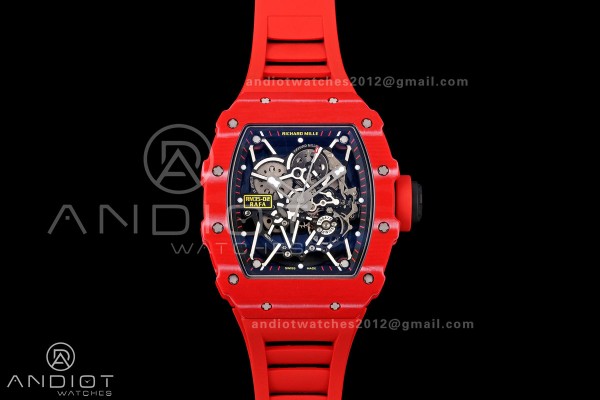 Mille Studio RM035-02 Red NTPT 1:1 Best Edition Skeleton Dial on Red Rubber Strap RMAL1 Super Clone Free Sprung