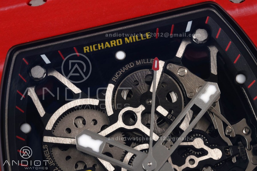Mille Studio RM035-02 Red NTPT 1:1 Best Edition Skeleton Dial on Red Rubber Strap RMAL1 Super Clone Free Sprung