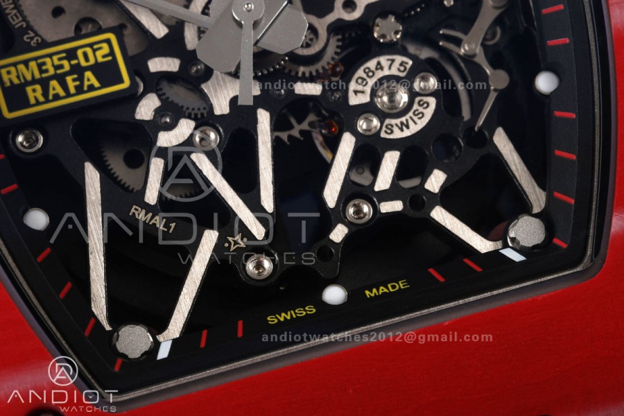 Mille Studio RM035-02 Red NTPT 1:1 Best Edition Skeleton Dial on Red Rubber Strap RMAL1 Super Clone Free Sprung