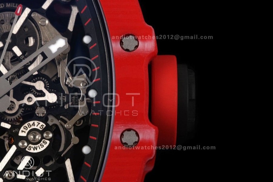 Mille Studio RM035-02 Red NTPT 1:1 Best Edition Skeleton Dial on Red Rubber Strap RMAL1 Super Clone Free Sprung