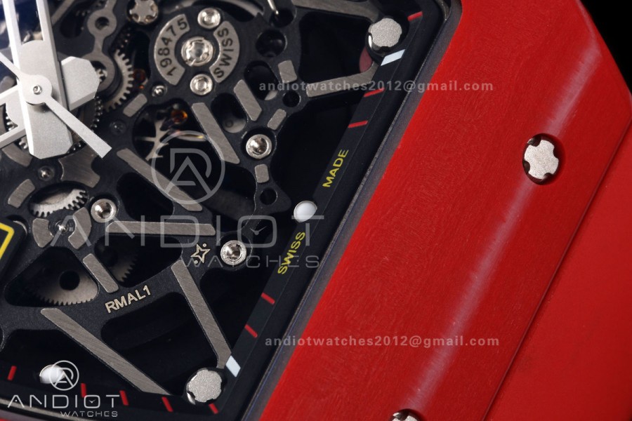 Mille Studio RM035-02 Red NTPT 1:1 Best Edition Skeleton Dial on Red Rubber Strap RMAL1 Super Clone Free Sprung