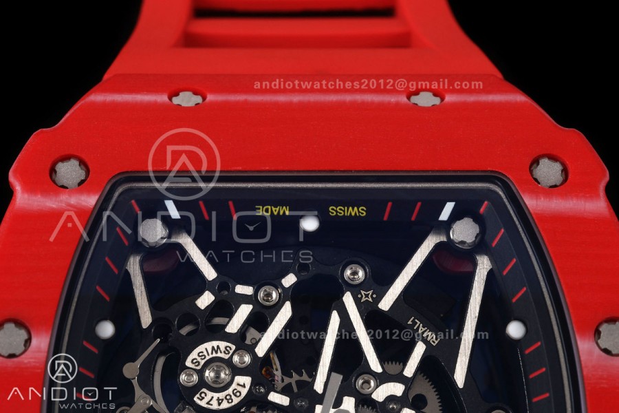 Mille Studio RM035-02 Red NTPT 1:1 Best Edition Skeleton Dial on Red Rubber Strap RMAL1 Super Clone Free Sprung