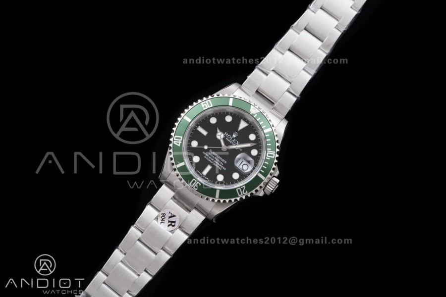 Submariner 16610 LV Green No Rehaut Engraving 904L Steel ARF 1:1 Kermit Best Edition on SS Bracelet SH3135