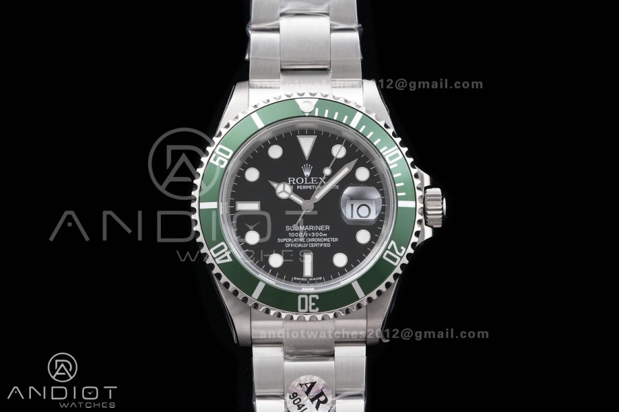 Submariner 16610 LV Green No Rehaut Engraving 904L Steel ARF 1:1 Kermit Best Edition on SS Bracelet SH3135