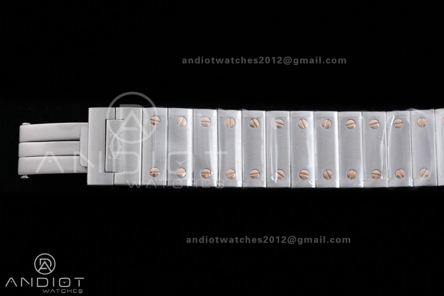 Santos W2SA0033 27x34mm AF 1:1 Best Edition Silver Dial ON SS/RG SmartLinks Bracelet Ronda Quartz