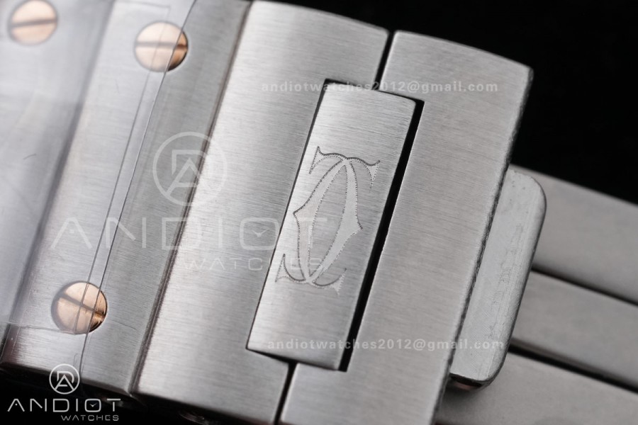 Santos W2SA0033 27x34mm AF 1:1 Best Edition Silver Dial ON SS/RG SmartLinks Bracelet Ronda Quartz