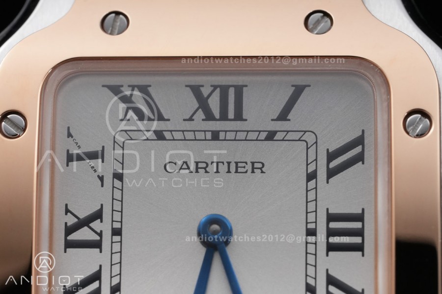 Santos W2SA0033 27x34mm AF 1:1 Best Edition Silver Dial ON SS/RG SmartLinks Bracelet Ronda Quartz