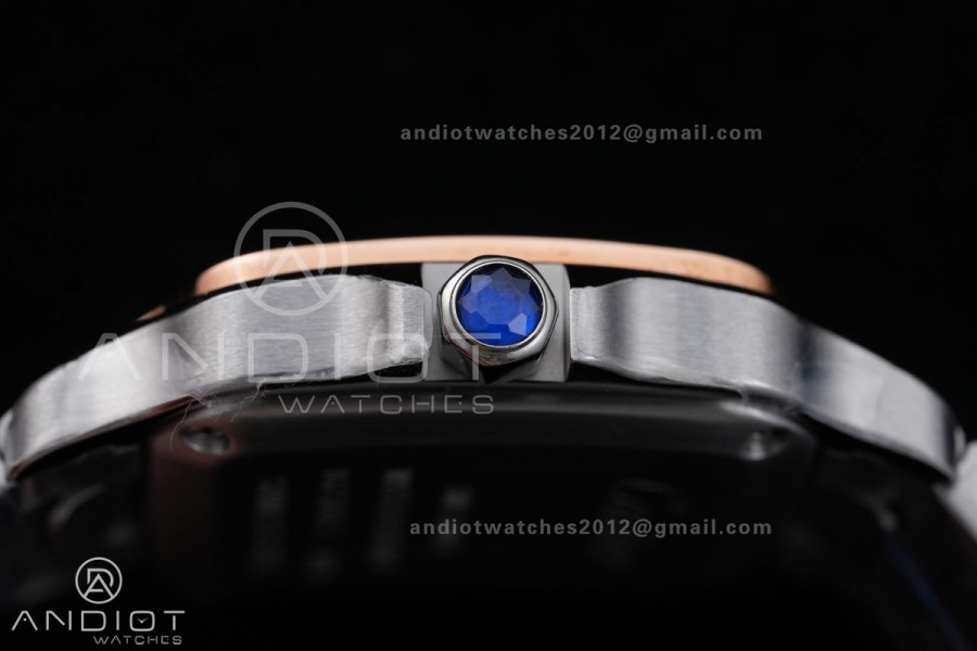 Santos W2SA0033 27x34mm AF 1:1 Best Edition Silver Dial ON SS/RG SmartLinks Bracelet Ronda Quartz