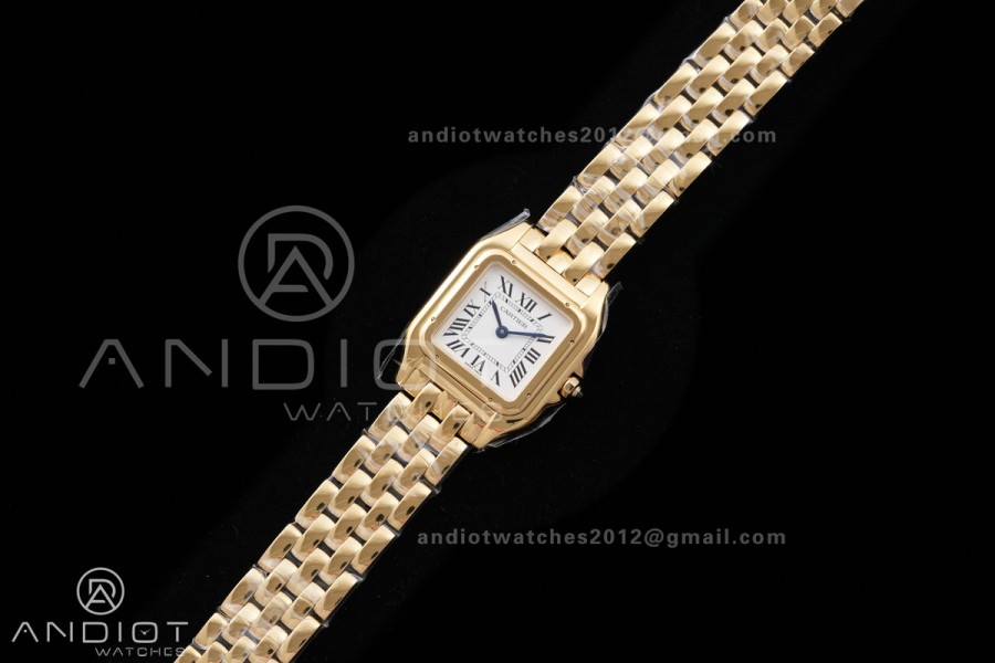 Panthère Ladies 27mm YG AF 1:1 Best Edition White Dial on YG Bracelet Ronda Quartz