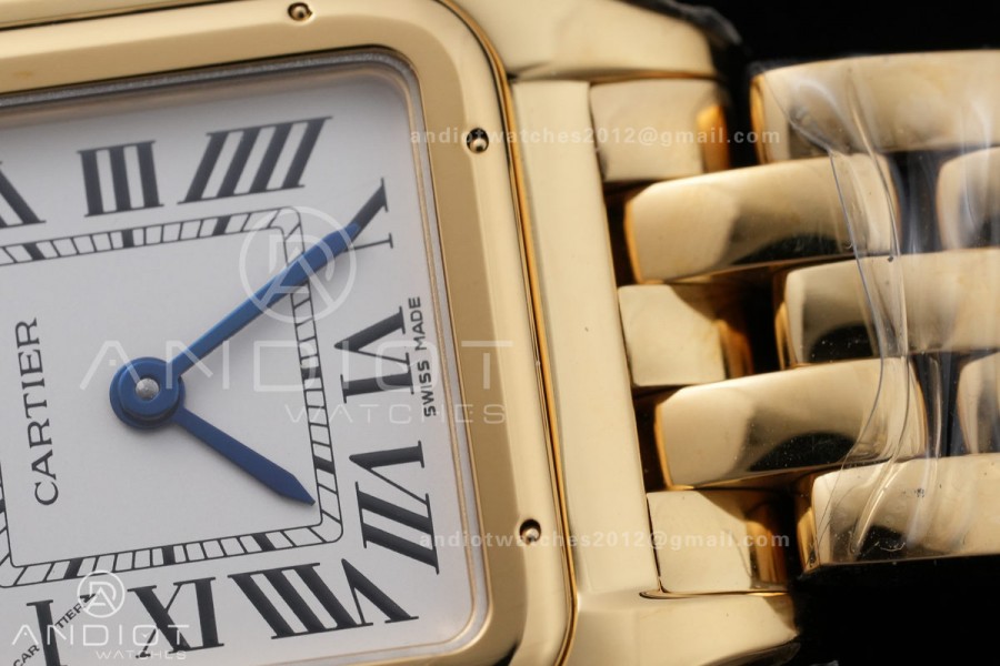 Panthère Ladies 27mm YG AF 1:1 Best Edition White Dial on YG Bracelet Ronda Quartz