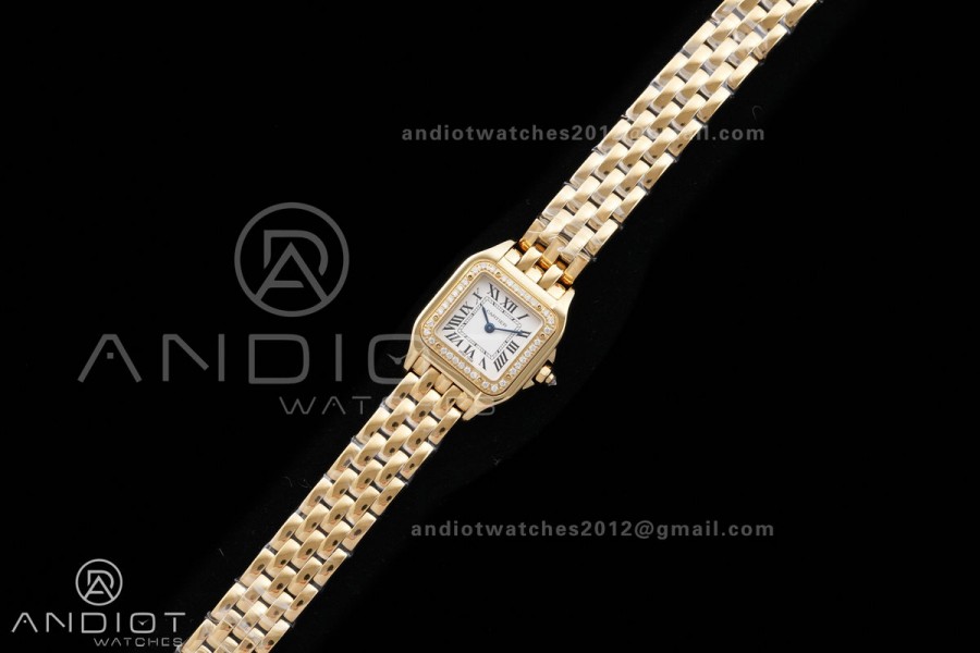 Panthère 22mm BVF 1:1 Best Edition YG White Dial Diamonds Bezel on YG Bracelet Ronda Quartz