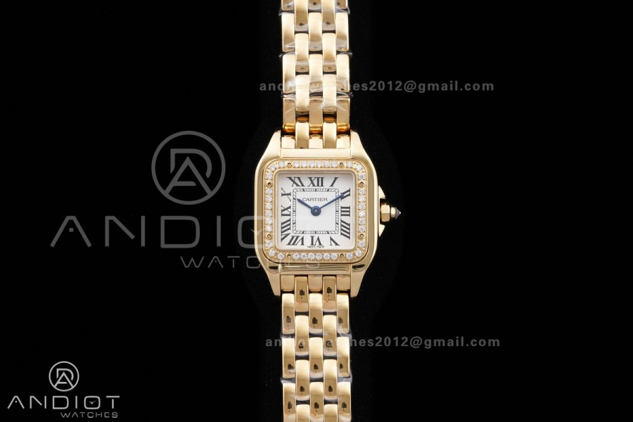 Panthère 22mm BVF 1:1 Best Edition YG White Dial Diamonds Bezel on YG Bracelet Ronda Quartz