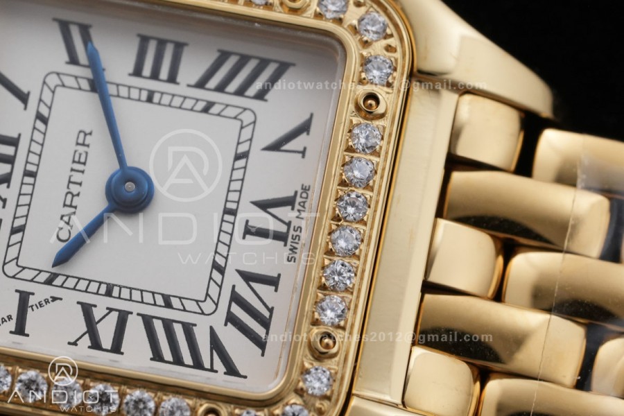 Panthère 22mm BVF 1:1 Best Edition YG White Dial Diamonds Bezel on YG Bracelet Ronda Quartz